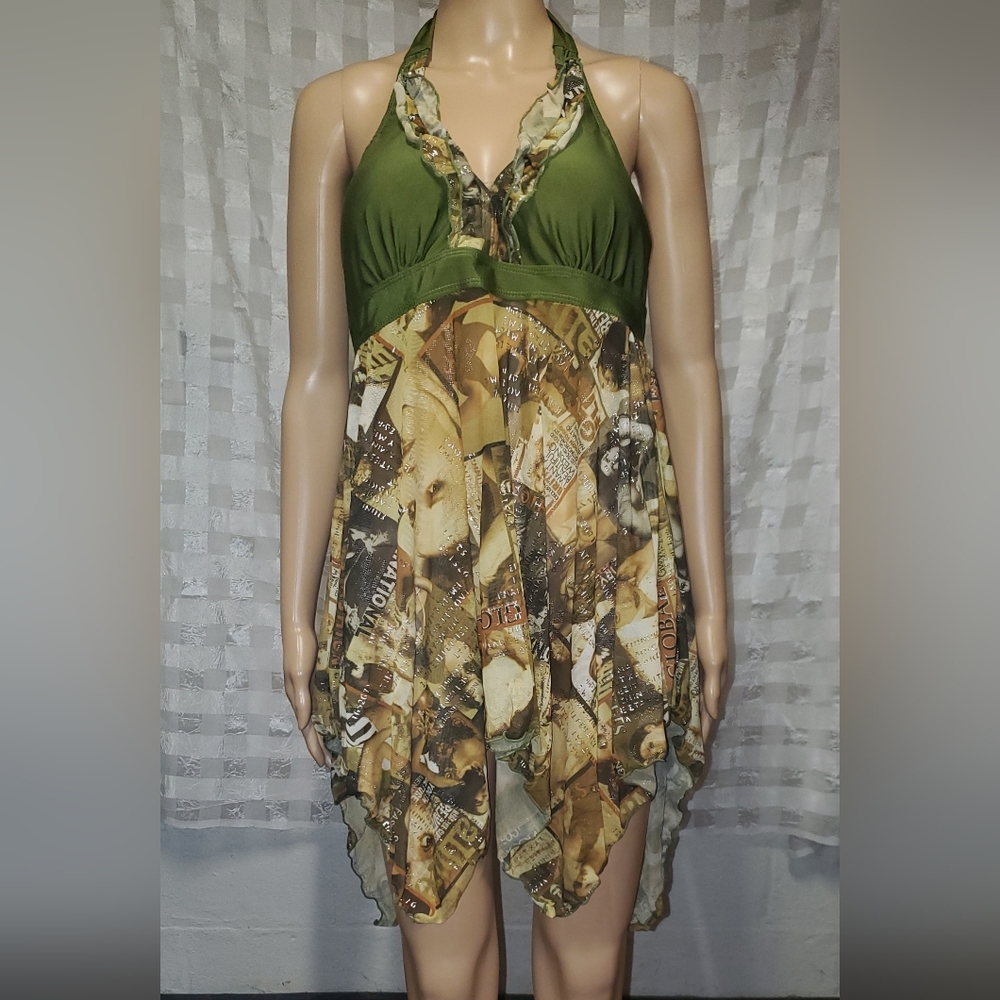 Green and Brown Halter Style 2 PC. Swimsuit.  Size XL.
